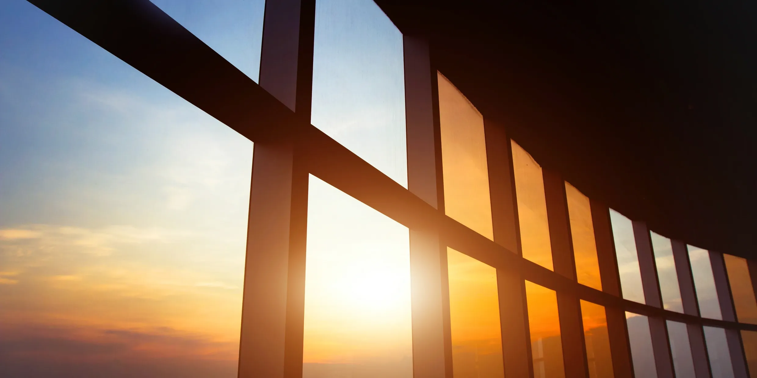 Commercial glass curtain wall with window film
